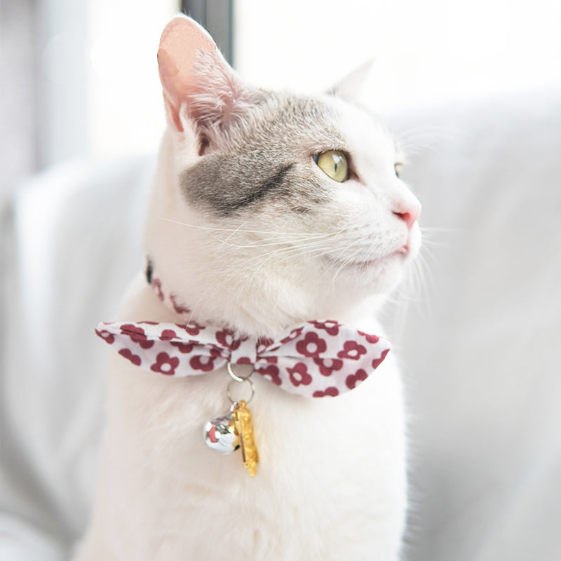 Touchcat ® Miss-Daisy Designer Cat Collar with large Bowtie and Bell Charm  