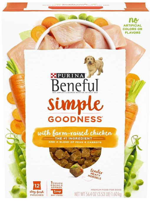 Purina Beneful Simple Goodness Farm-Raised Chicken with Peas and Carrots Adult Dry Dog Food - 3.5 Lbs - Case of 4  