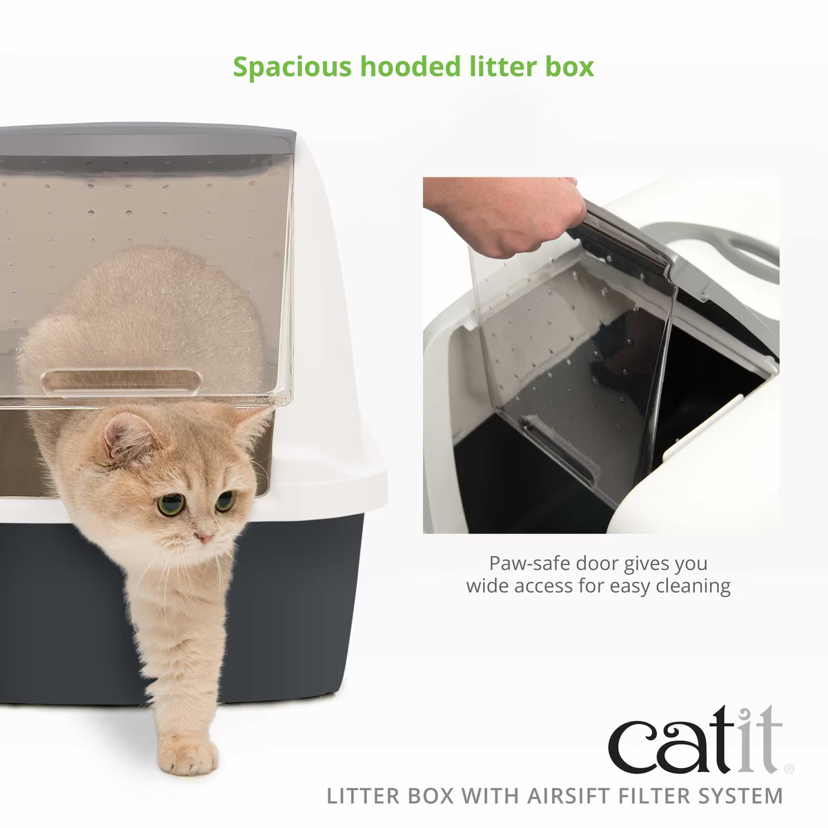 Catit Airsift Large Hooded Cat Litter Pan with Airsift Filter Pad - Gray and White - L:22.3 X W:18.3 X H:15.3 In