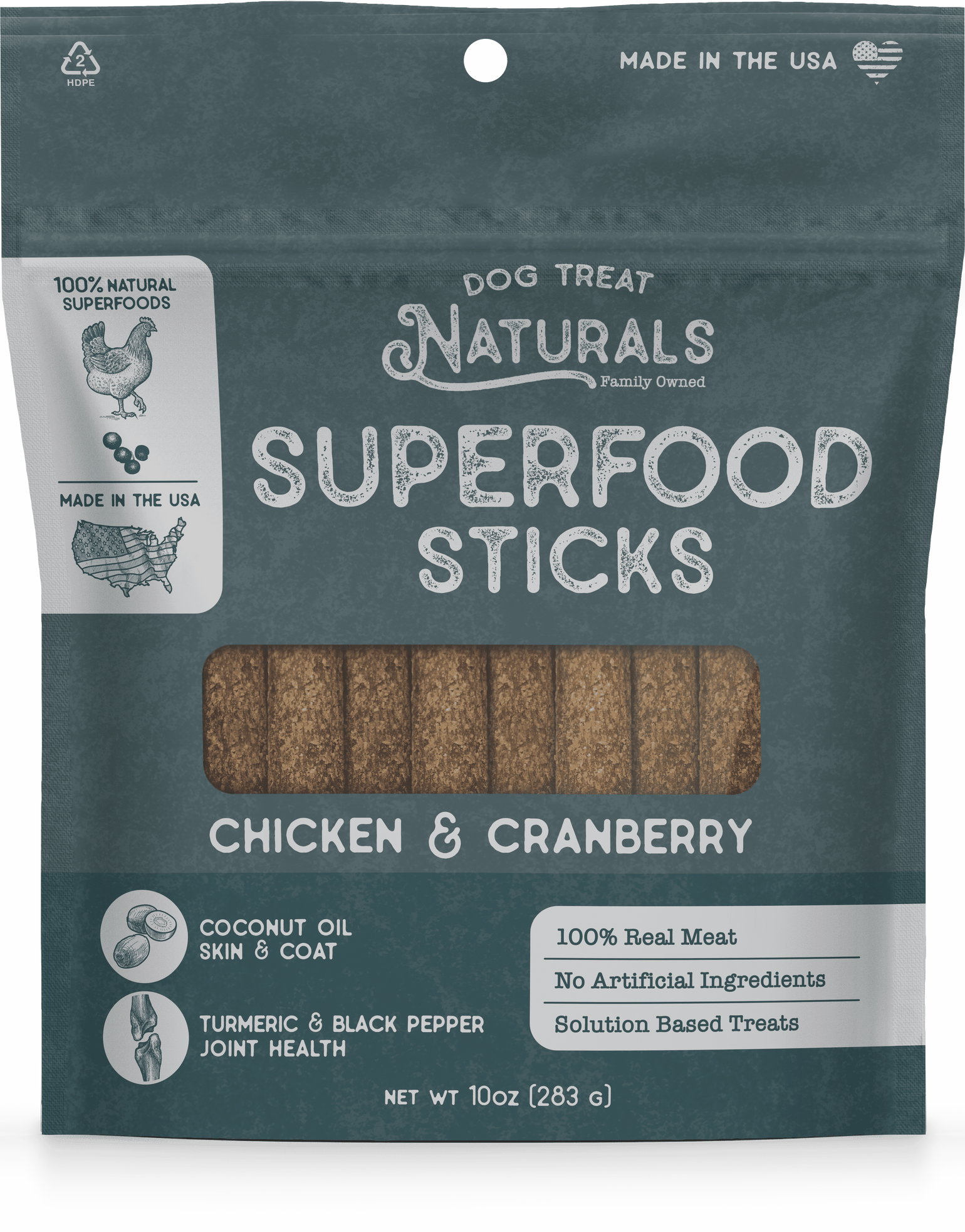 Dog Treat Naturals Superfood Sticks Duck and Apple with Turmeric Soft and Chewy Training Dog Treats - 10 Oz