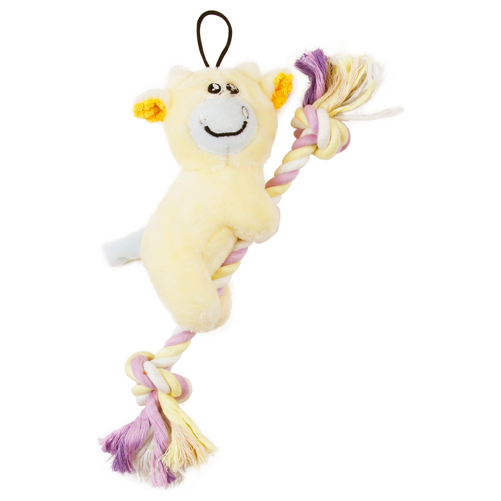 Pet Life ® 'Broom-Lick' Plush and Jute Rope Squeaking Newborn Cat and Dog Toy Yellow