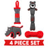 Pet Life ® 4-Piece Durable Plush Nylon and Rubber Fetch Squeak and Rope Dog Toy Set - Red and Gray