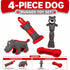 Pet Life ® 4-Piece Durable Plush Nylon and Rubber Fetch Squeak and Rope Dog Toy Set - Red and Gray