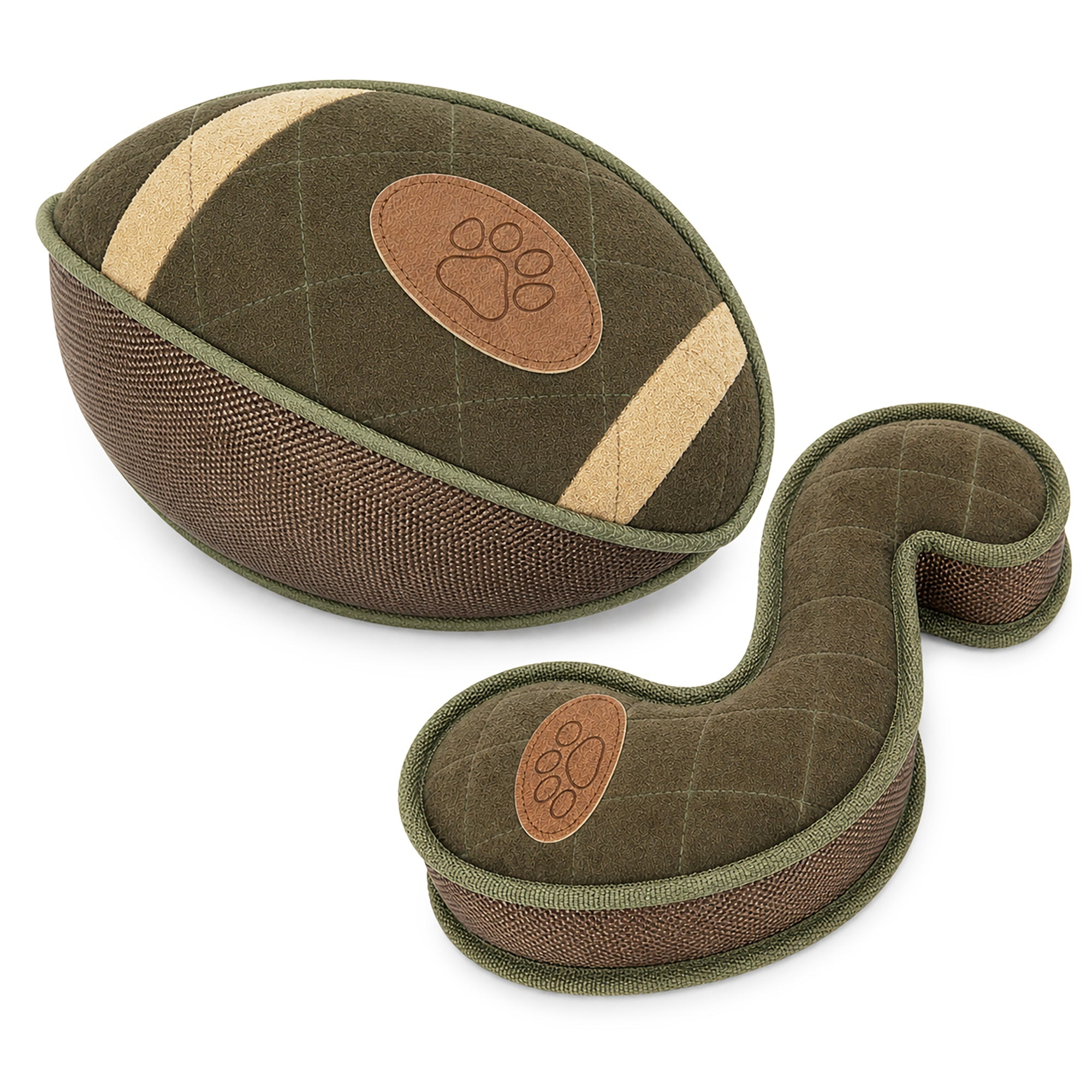 Pet Life ® 2-Piece Indoor or Outdoor Durable Nylon Plush Squeak and Fetch Dog Toy Set - Olive Green Default Title
