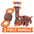 Pet Life ® 3-Piece Durable Nylon Plush Squeaking Bundle Dog Toy Set - Brown and Orange
