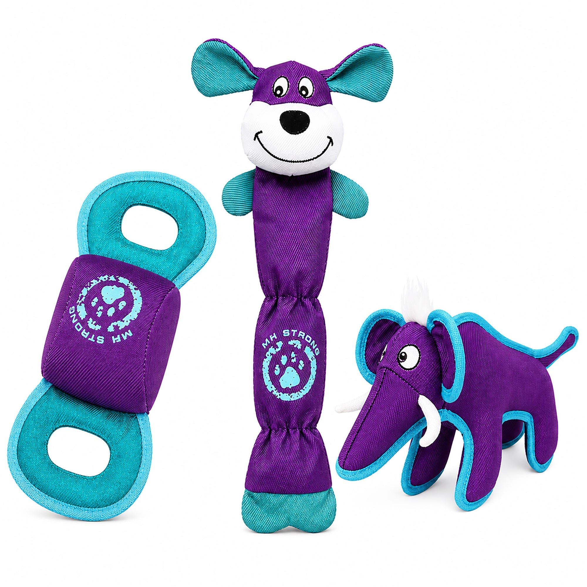 Pet Life ® 3-Piece Durable Nylon Plush Squeaking Bundle Dog Toy Set - Purple and Aqua Default Title