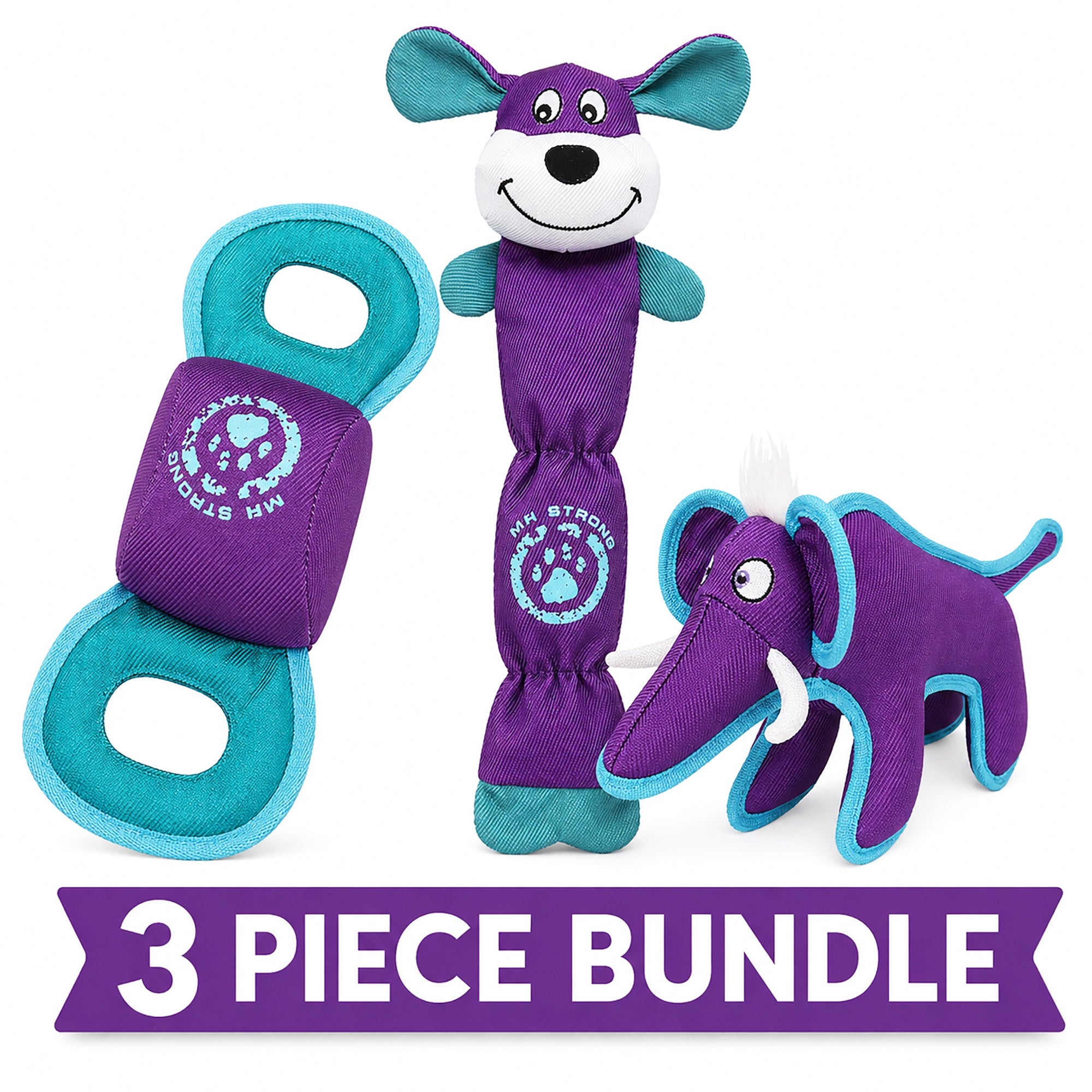 Pet Life ® 3-Piece Durable Nylon Plush Squeaking Bundle Dog Toy Set - Purple and Aqua