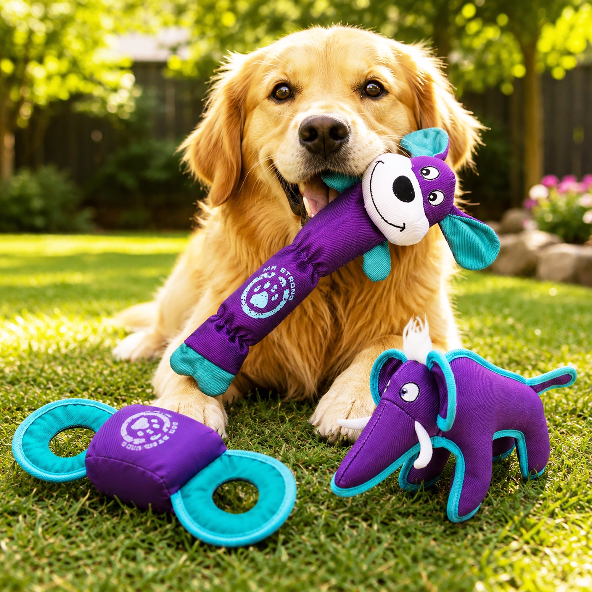Pet Life ® 3-Piece Durable Nylon Plush Squeaking Bundle Dog Toy Set - Purple and Aqua