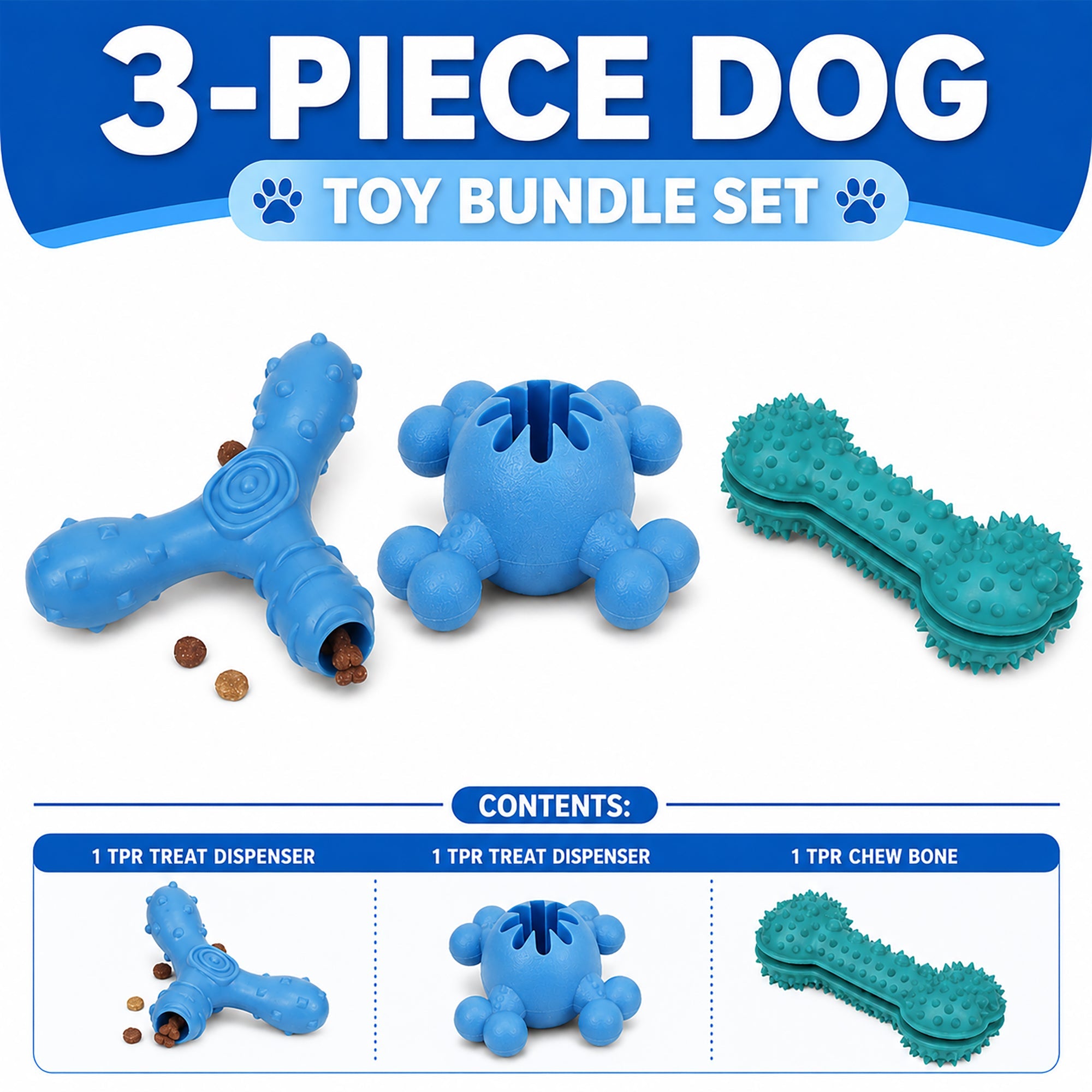 Pet Life ® 3-Piece Plush Tug Fetch and Squeaking Interactive Dog Toy Set - Blue