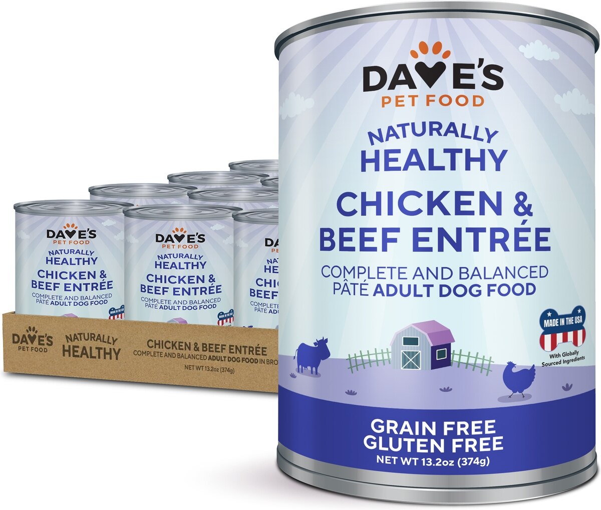 Dave's Pet Food Naturally Healthy Chicken & Beef Canned Dog Food - 13 oz Cans - Case of 12