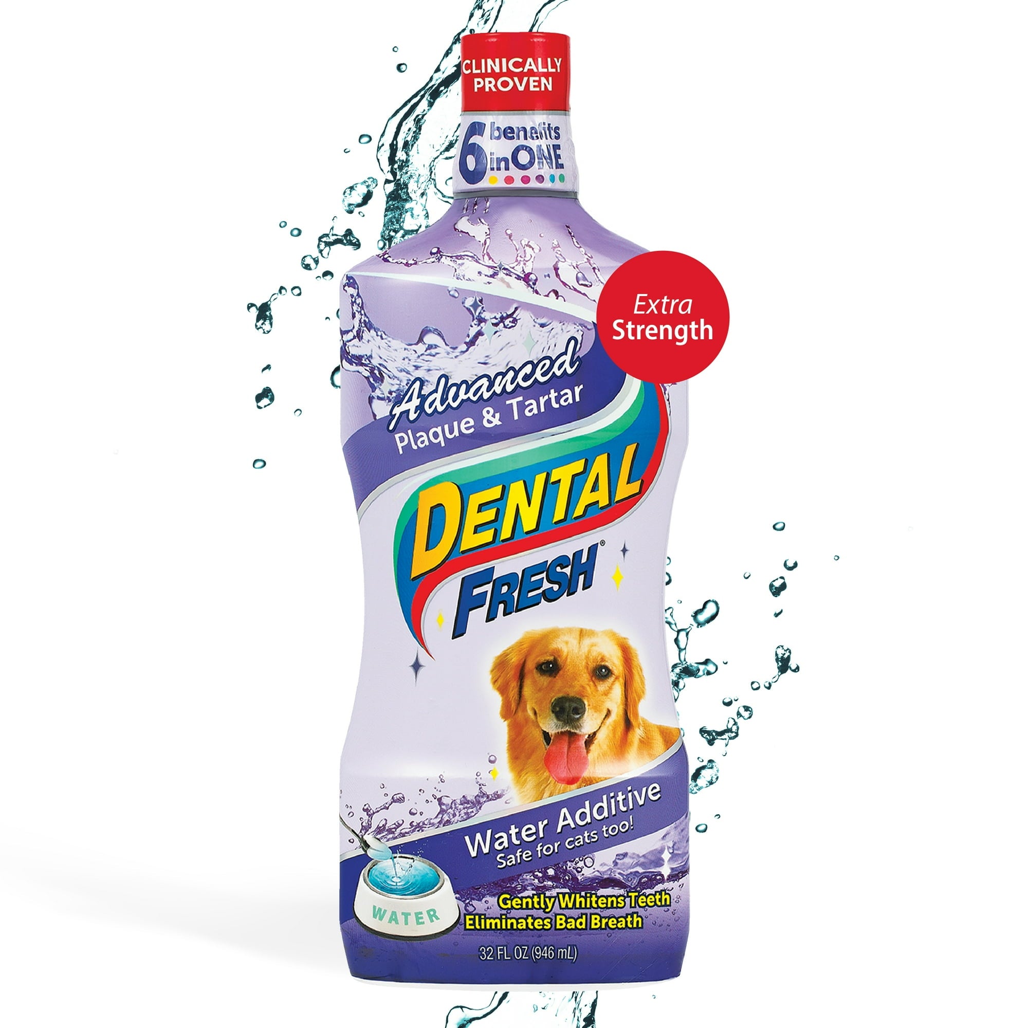 Synergy Labs Dental Fresh Advanced Plaque and Tartar Control Oral Health Cat and Dog Water Additive - 32 Oz