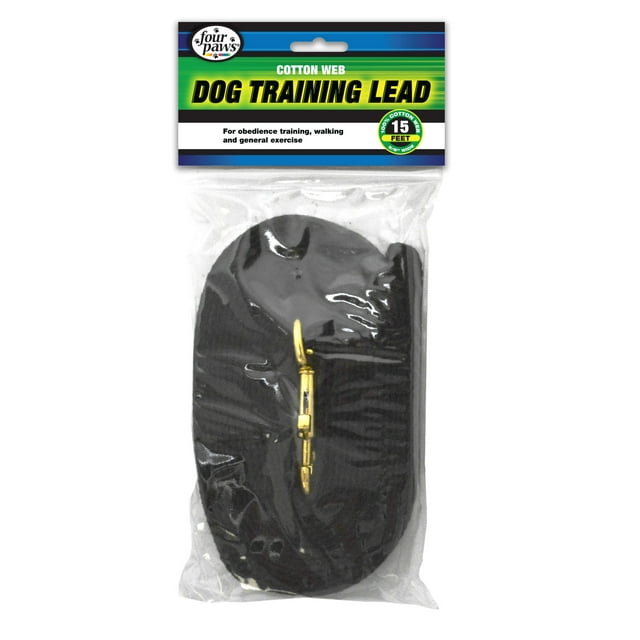 Four Paws Cotton Web Training Dog Lead Leash - Black - 15 Feet