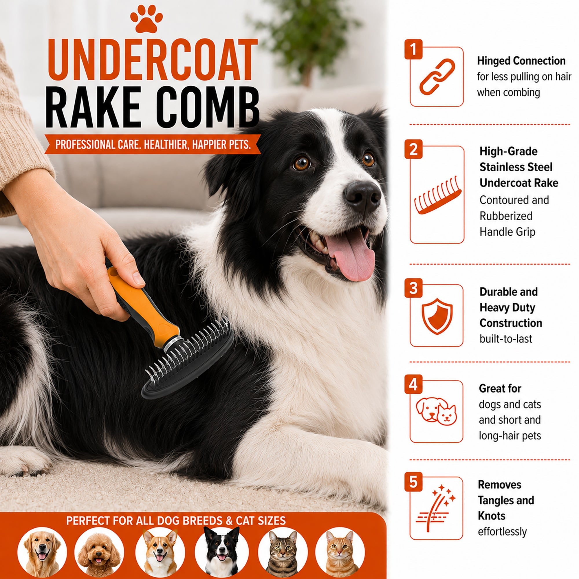 Pet Life ® 3-Piece Premium Flex-Series Rake Deshedder Slicker and Pin Brush Cat and Dog Grooming Set - Orange