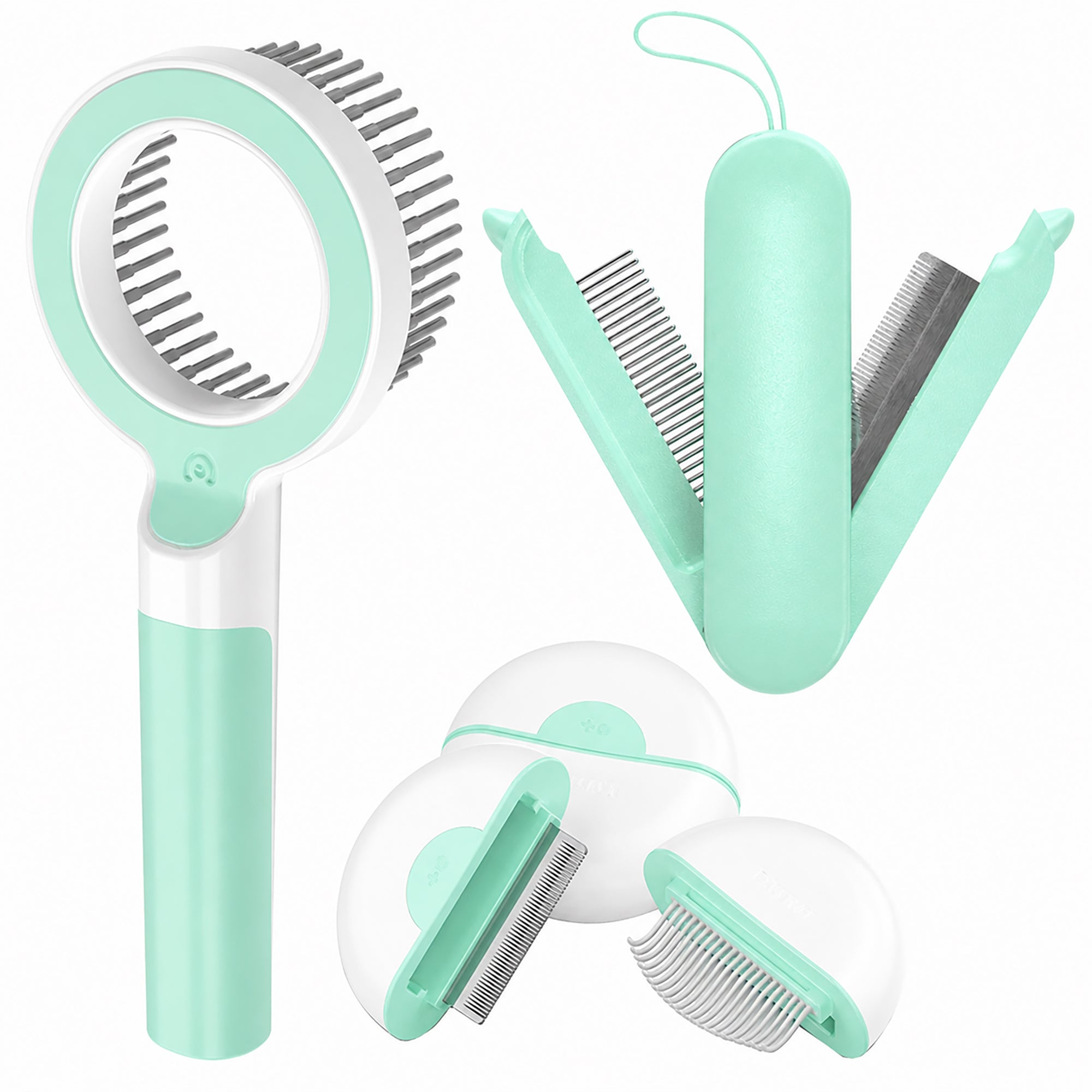 Pet Life ® 3-Piece Modern Premium and Travel Rake Deshedder and Comb Cat and Dog Grooming Set - Green Default Title