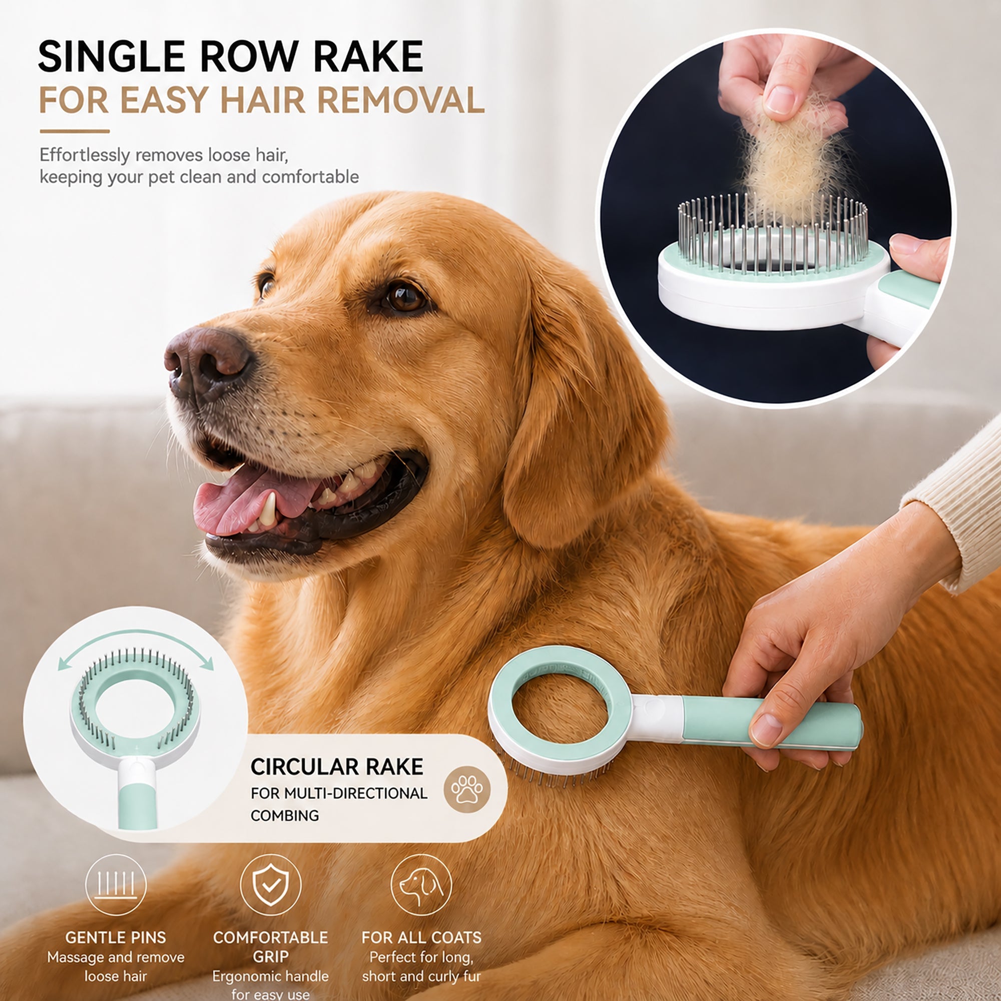 Pet Life ® 3-Piece Modern Premium and Travel Rake Deshedder and Comb Cat and Dog Grooming Set - Green