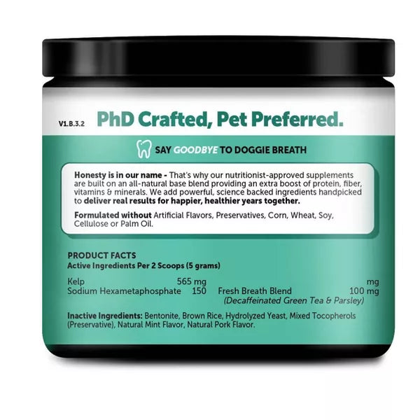 Pet Honesty Breath Freshener Natural Herbal Blend Teeth and Gum Dental Powder for Dogs - 30 Day Supply
