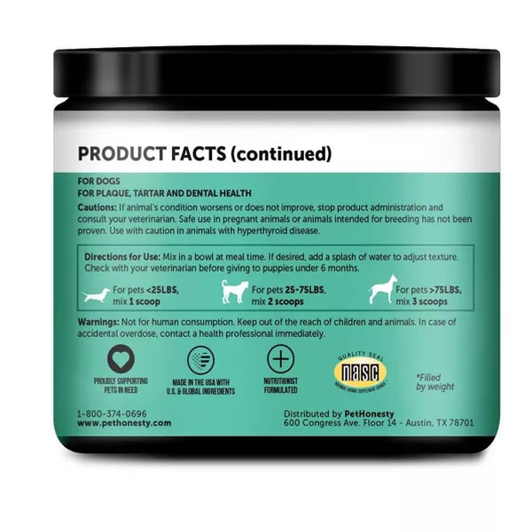 Pet Honesty Breath Freshener Natural Herbal Blend Teeth and Gum Dental Powder for Dogs - 30 Day Supply
