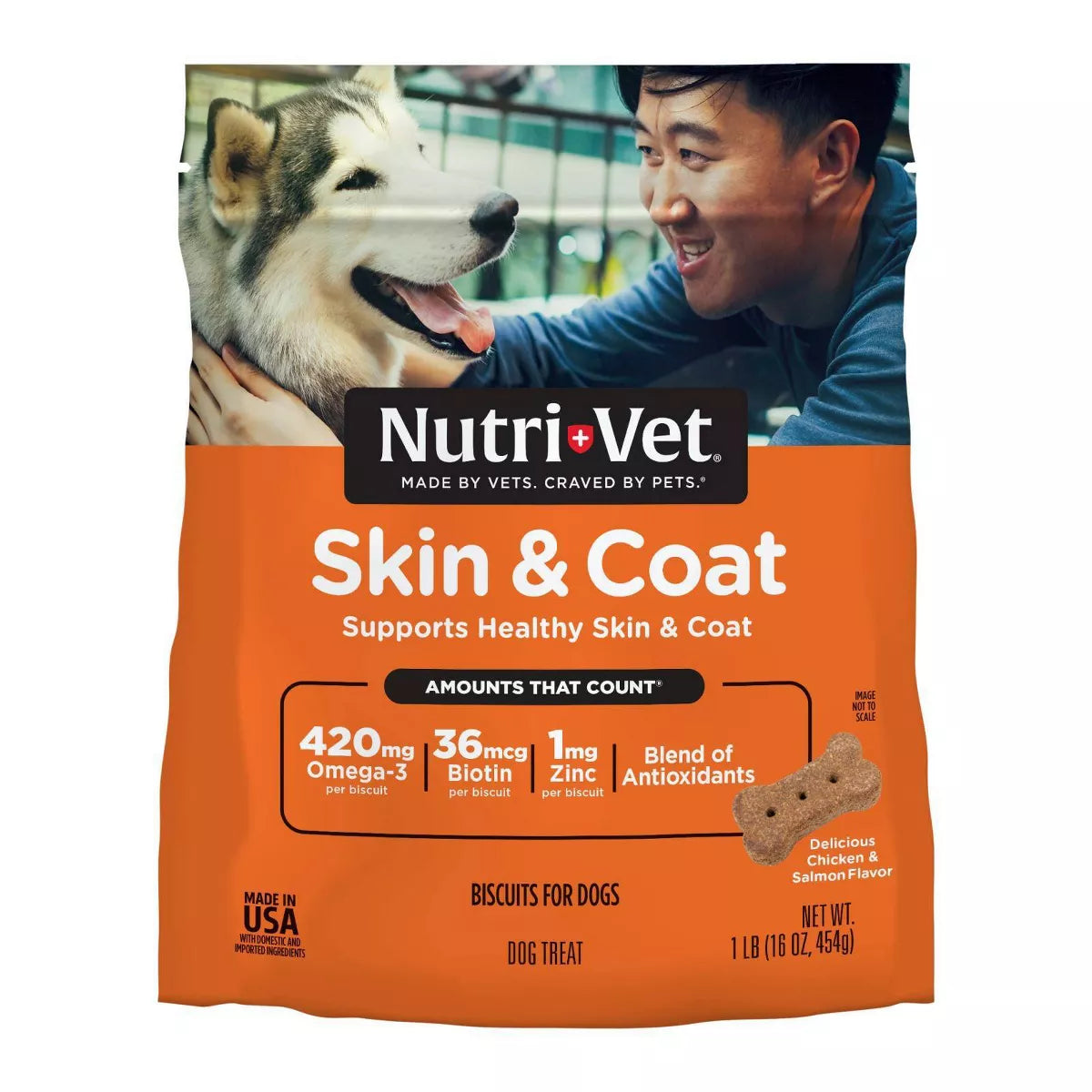 Nutri-Vet Skin and Coat Health Chicken and Salmon Crunchy Dog Biscuits Treats - 16 Oz