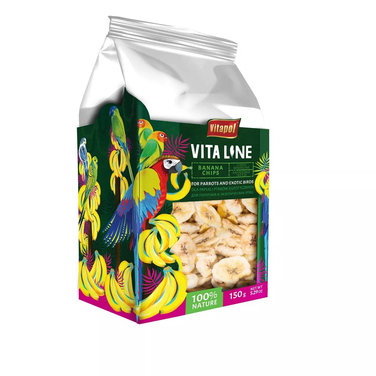 A&E Cage Company Vitapol VitaLine Banana Chips Exotic and Parrot Bird Treats - 150 Grams