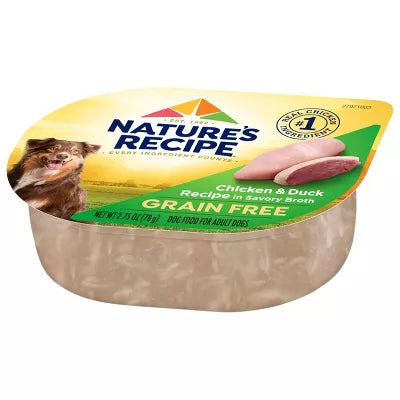 Nature's Recipe Grain-Free Chicken and Duck in Broth Wet Dog Food Trays - 2.75 Oz - Case of 12