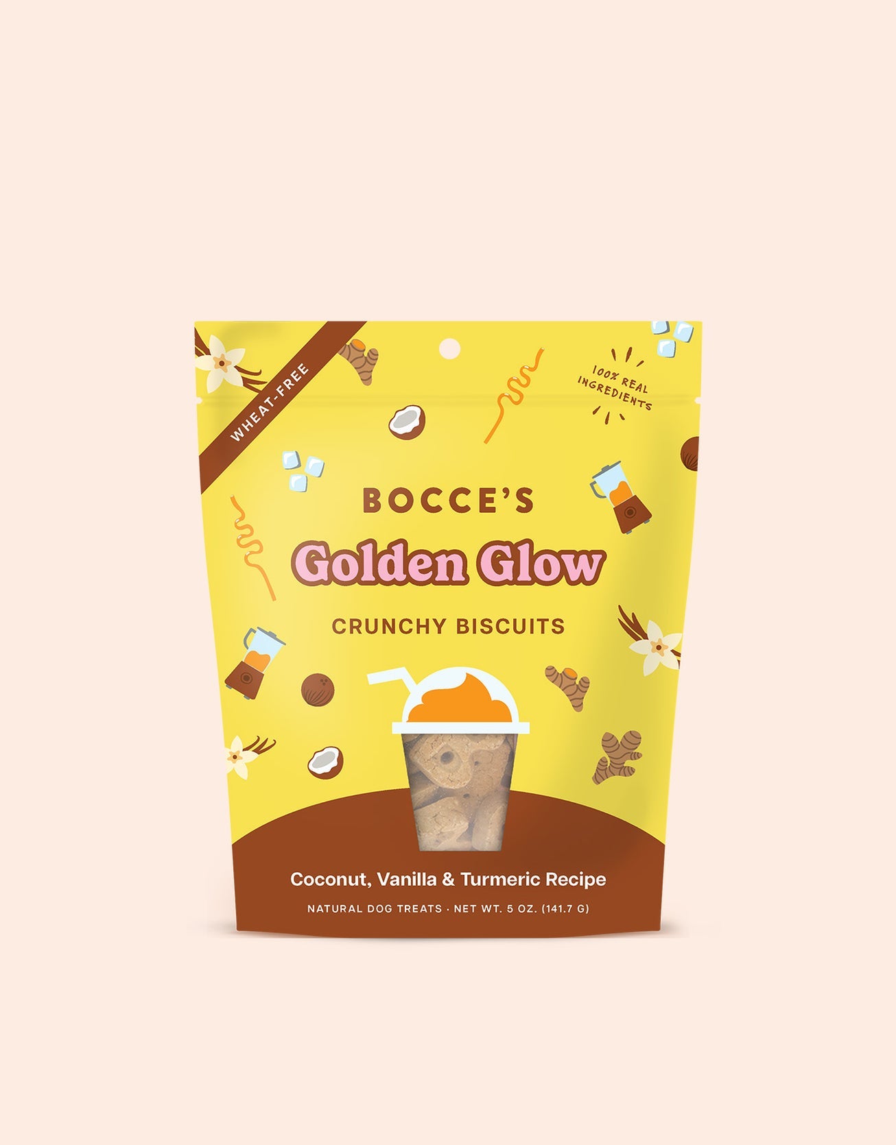 Bocce's Bakery Golden Glow Coconut Vanilla Turmeric Crunchy Biscuits Dog Treats - 5 Oz