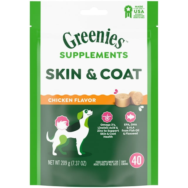 Greenies Skin and Coat Omega-3 Adult Soft Chew Dog Supplements - 40 Count - 7.37 Oz - 6 Pack