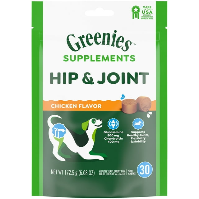 Greenies Hip and Joint Chicken Adult Soft Chew Dog Supplements - 30 Count - 6.08 Oz - 6 Pack