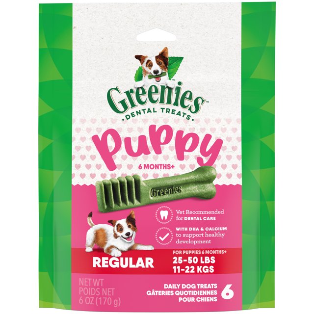 Greenies Original Chicken Dental Dog Treats for Puppies 6+ Months 25-50 Lbs - Regular 6 Count - 6 Oz