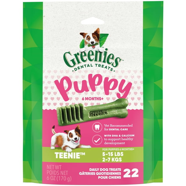 Greenies Original Chicken Dental Dog Treats for Puppies 6+ Months 5-15 Lbs - Teenie 22 Count - 6 Oz