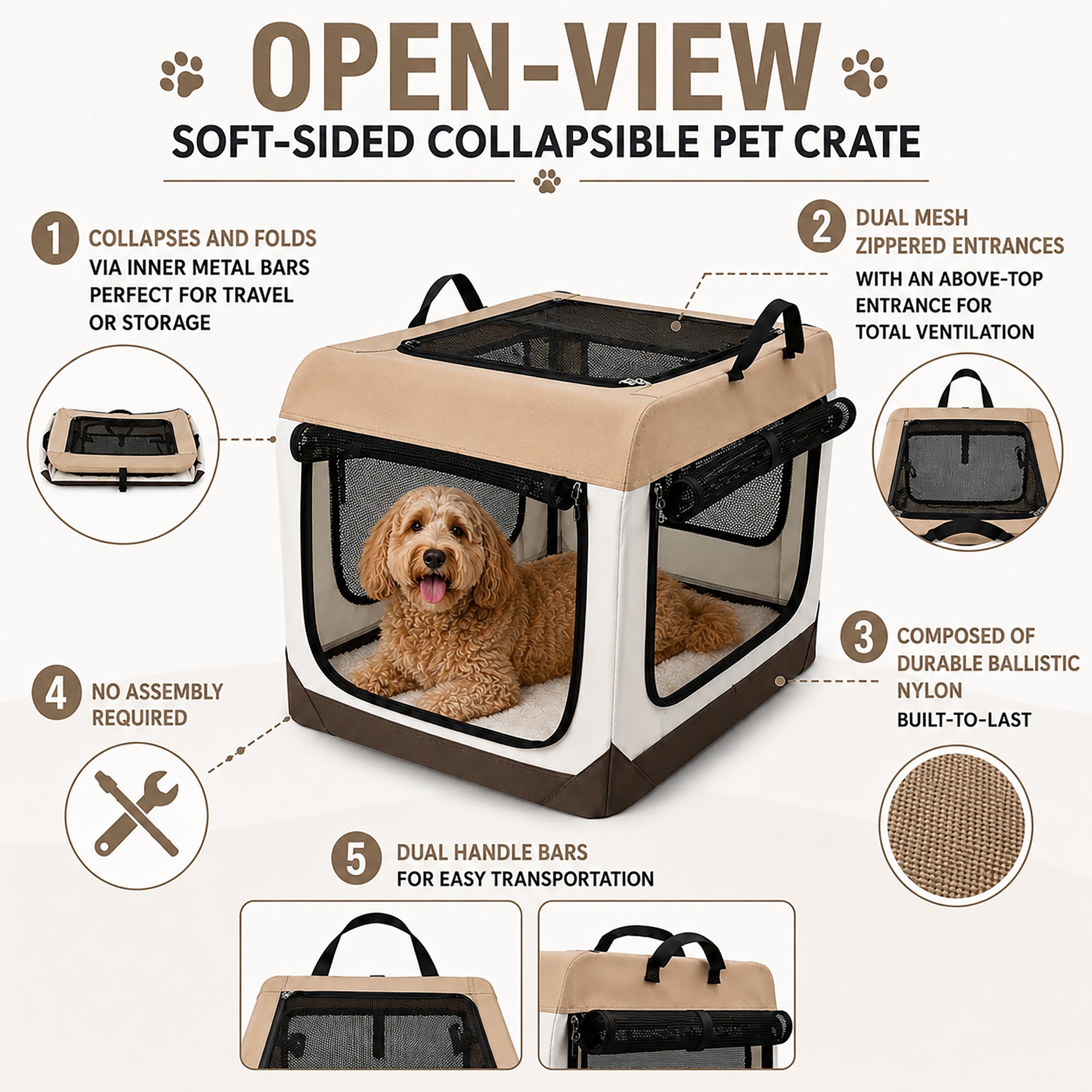 Pet Life ® OpenView Premium Ventilated Collapsible Soft-Sided Travel Pet Crate