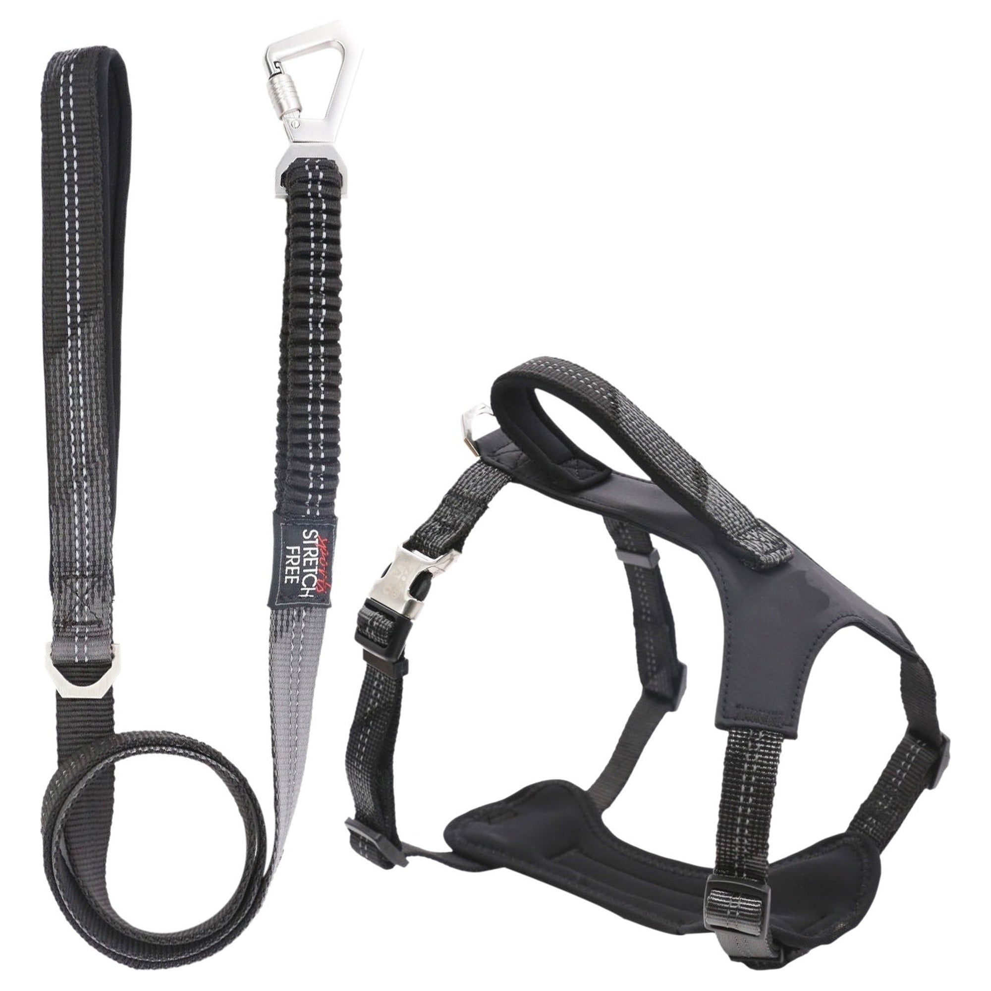 Pet Life ® 'Geo-prene' 2-in-1 Shock Absorbing Neoprene Padded Reflective Dog Leash and Harness Black Small