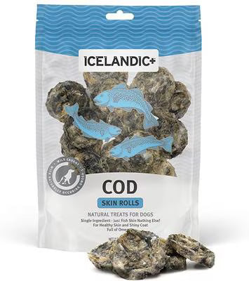 Icelandic+ Cod Skin Rolls Natural Dehydrated Cat and Dog Treats - 3 oz