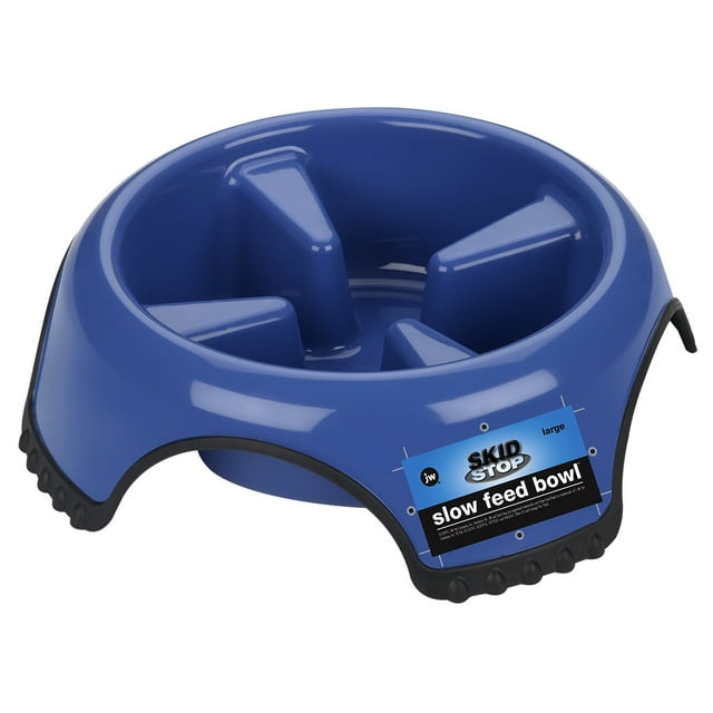 JW Pet SkidStop Slow-Feeding Durable Plastic and Anti-Skid Rubber Pet Bowl - Assorted Color Large