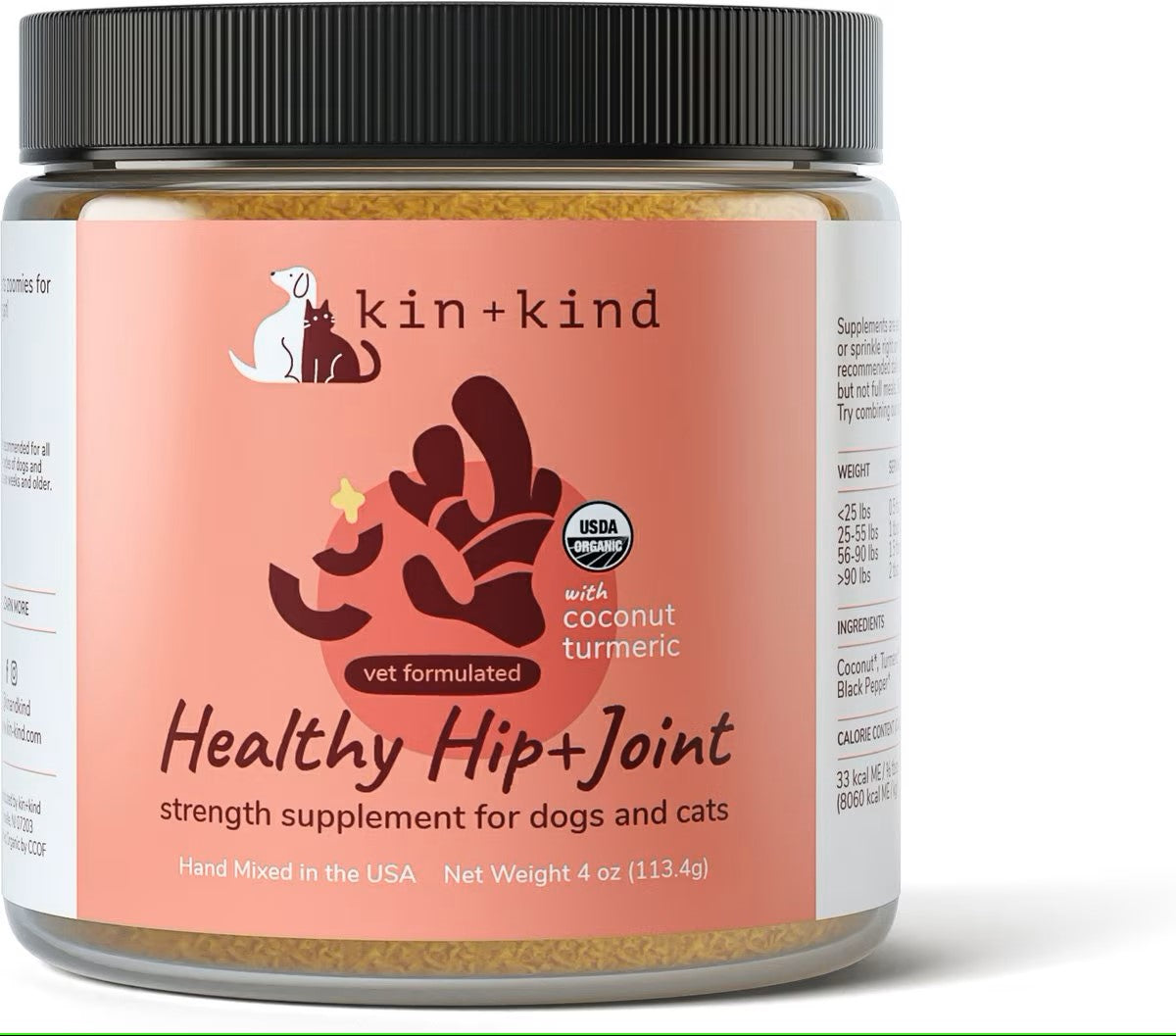 KIN + KIND Raw Superfood Supplements Healthy Hip and Joint Cat and Dog - 4 oz Jar