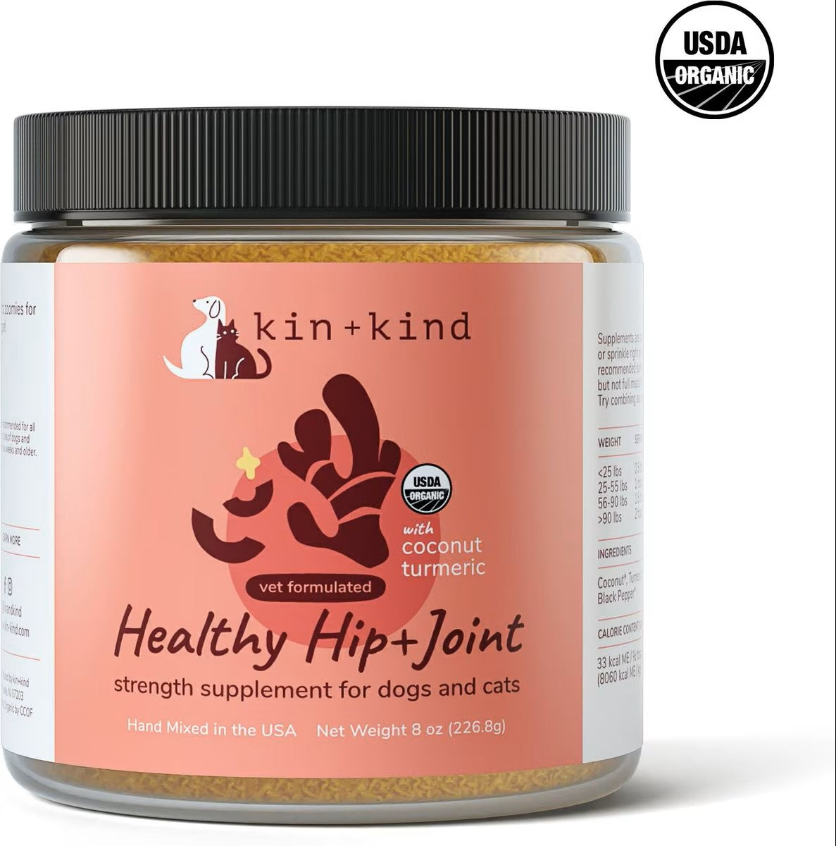 KIN + KIND Raw Superfood Supplements Healthy Hip and Joint Cat and Dog - 8 oz Jar