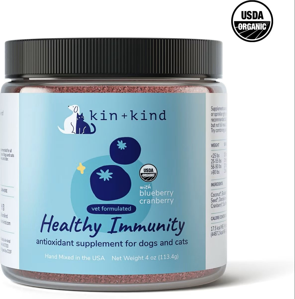 KIN + KIND Raw Superfood Supplements Healthy Immunity Cat and Dog - 4 oz Jar