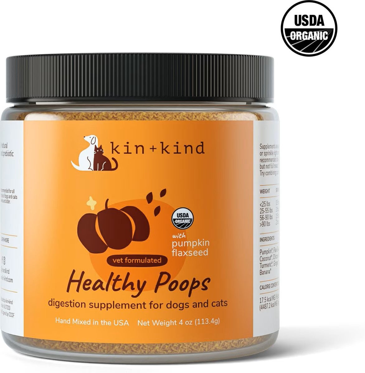 KIN + KIND Raw Superfood Supplements Healthy Poops Cat and Dog - 4 oz Jar