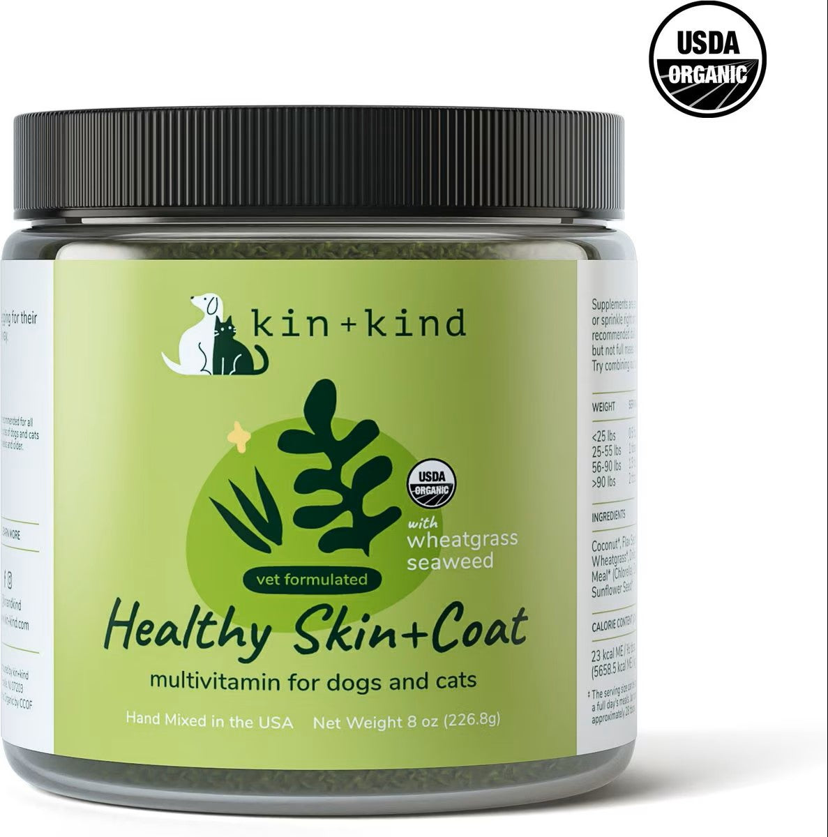 KIN + KIND Raw Superfood Supplements Healthy Skin and Coat Cat and Dog - 8 oz Jar