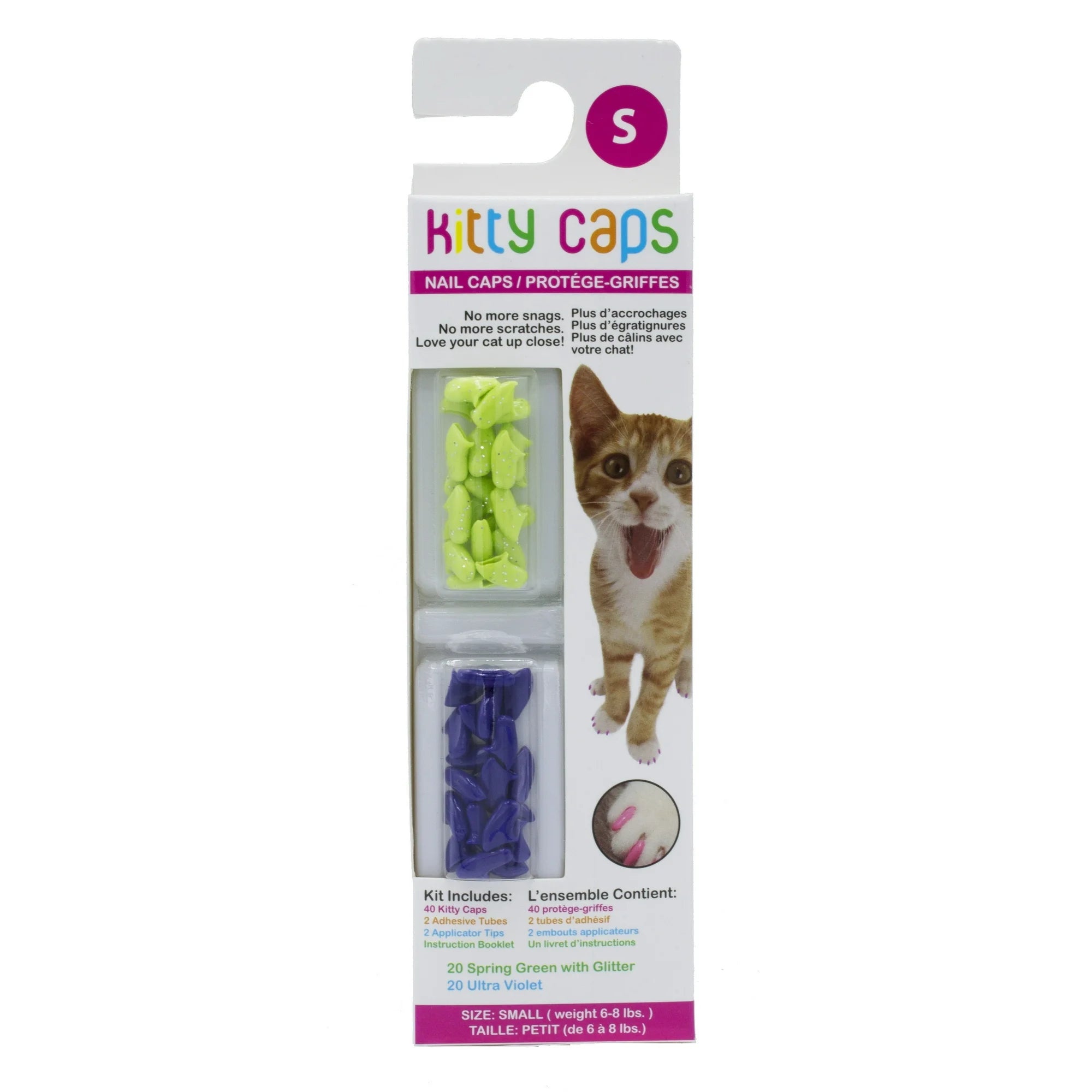 Fetch for Pets Kitty Anti-Scratching Cat Rubber Nail Tip Covers - Green/Glitter - Small - 40 Count