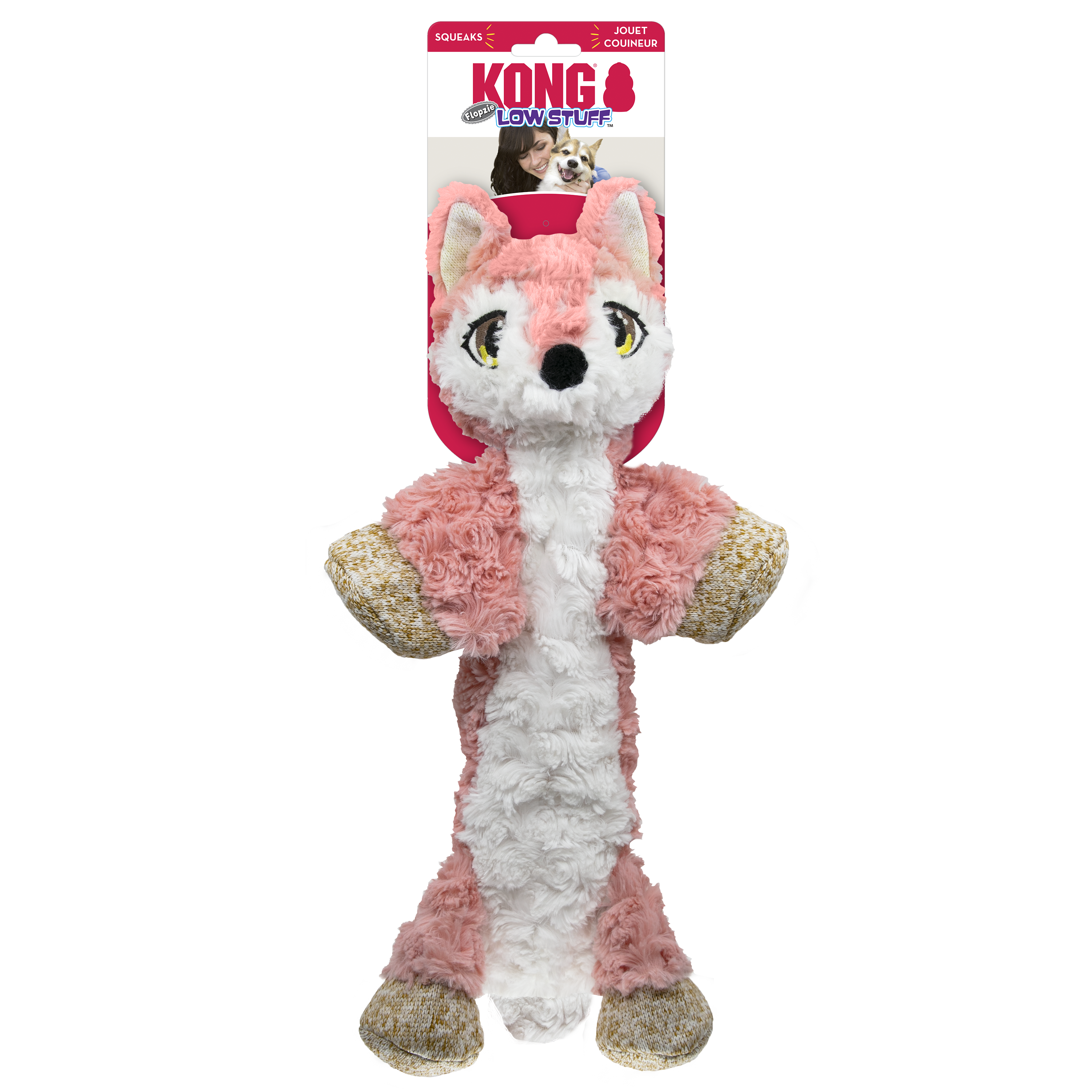 Kong Flopzie Fox Low-Stuffing and Squeaking Plush Dog Toy - Medium  