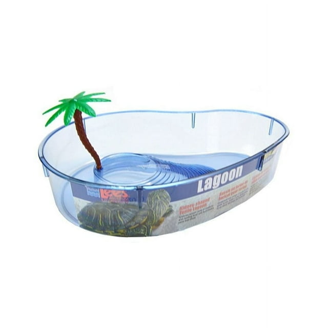 Lee's Turtle Kidney-Shaped Lagoon with Plastic Plant - 14 Inch - L14 X W:10 Inch