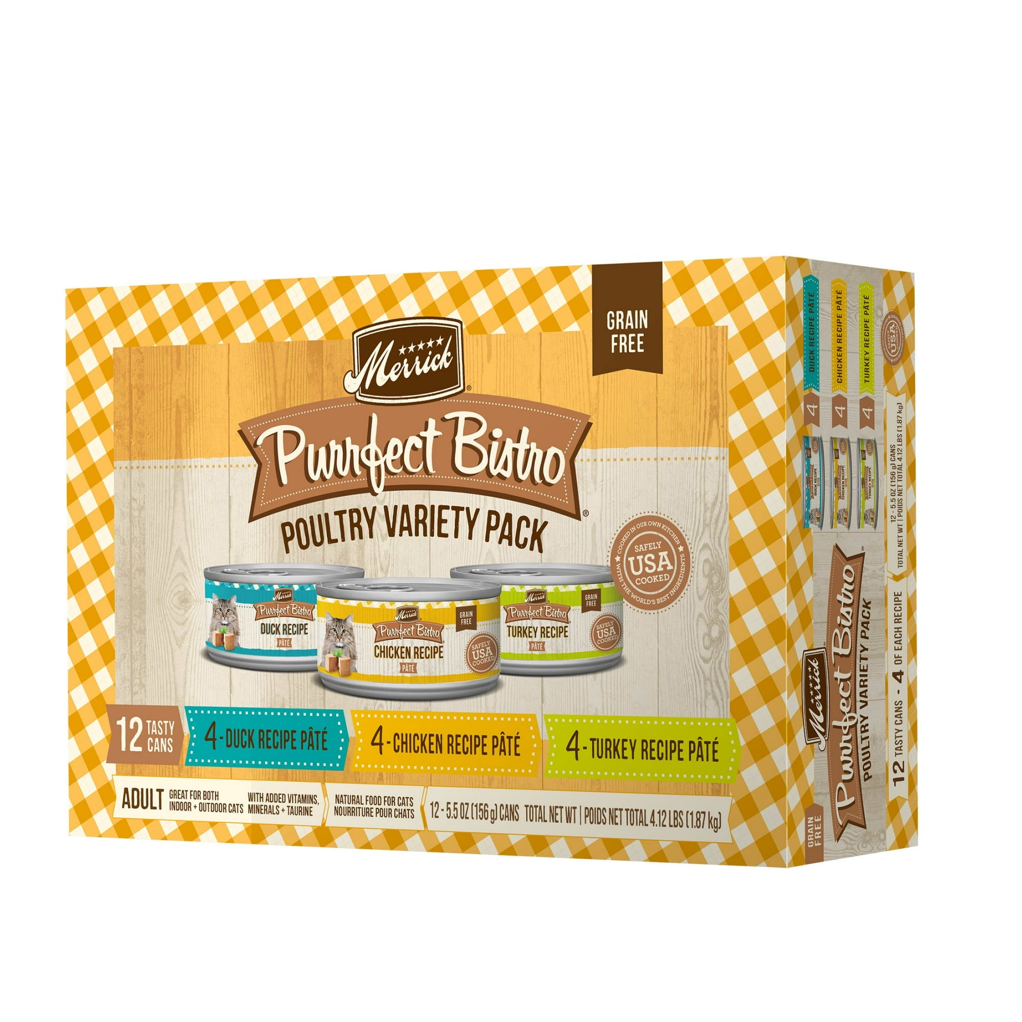 Merrick Grain-Free Purrfect Bistro Duck Turkey Chicken Pate Canned Cat Food - Variety Pack - 5.5 Oz - 12 Pack - Case of 4 Default Title