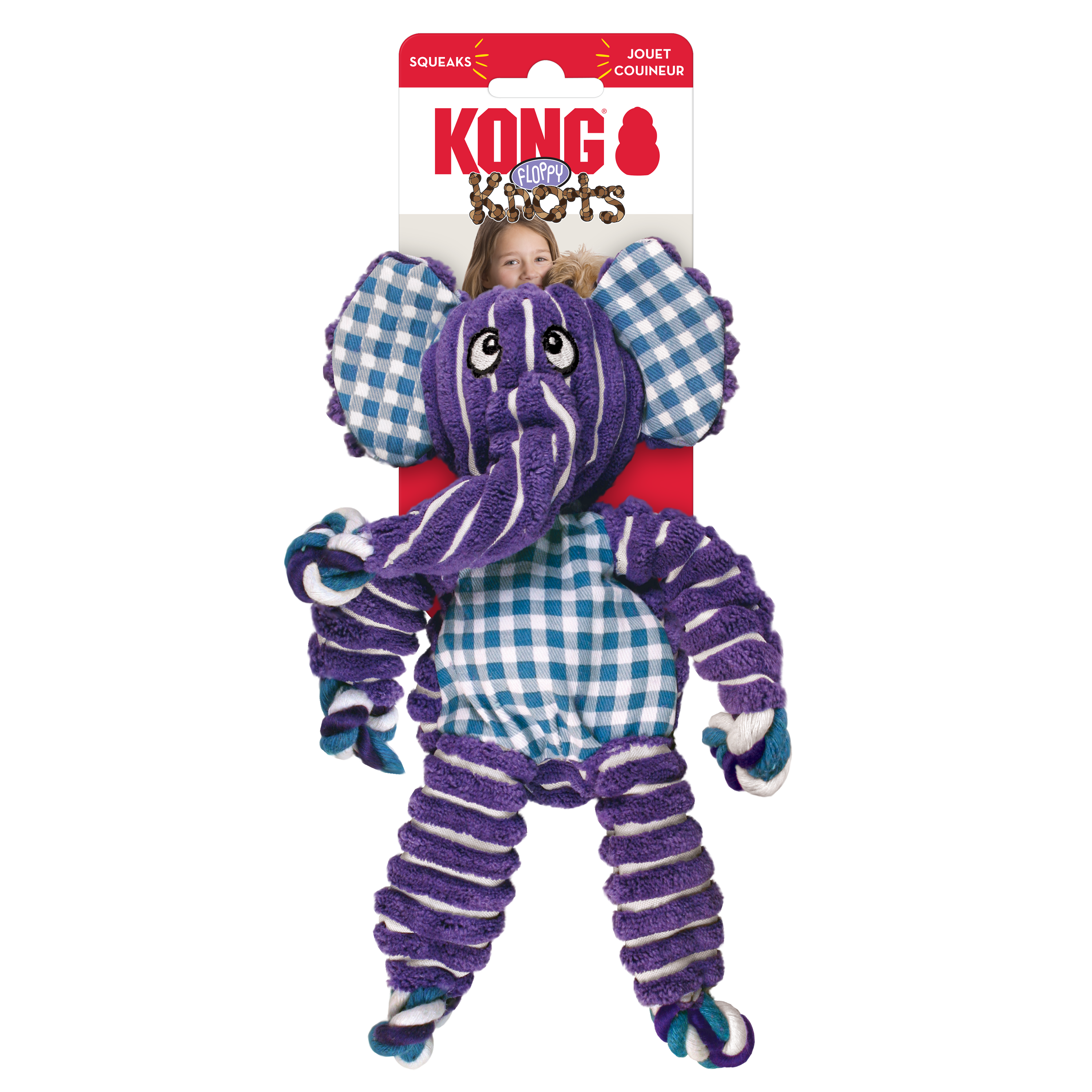 Kong Floppy Knotz Elephant Internal Knotted Rope and Squeak Dog Toy - Medium/Large  