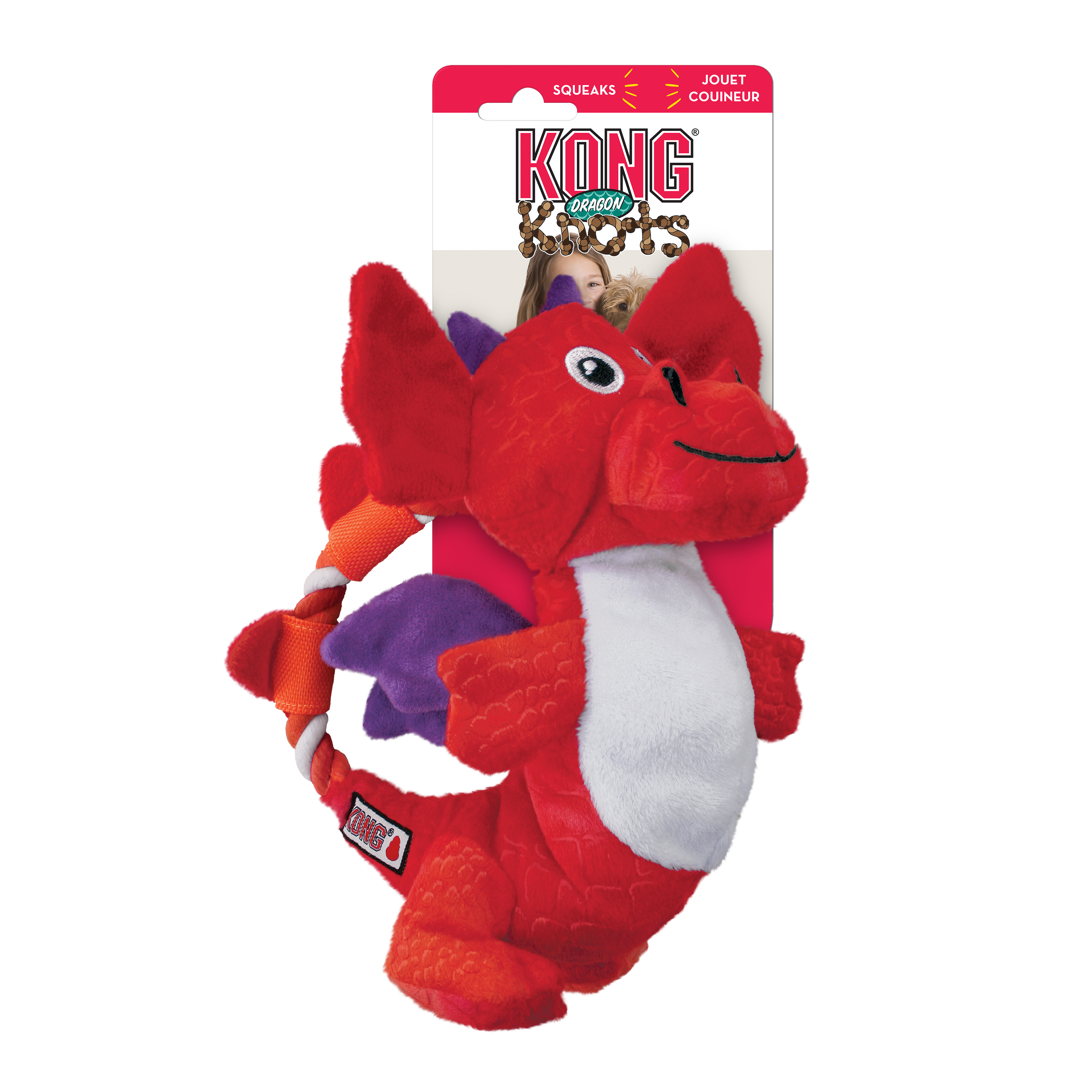 Kong Dragon Floppy Knots Squeak and Crinkle Dog Toy - Assorted - Medium/Large  