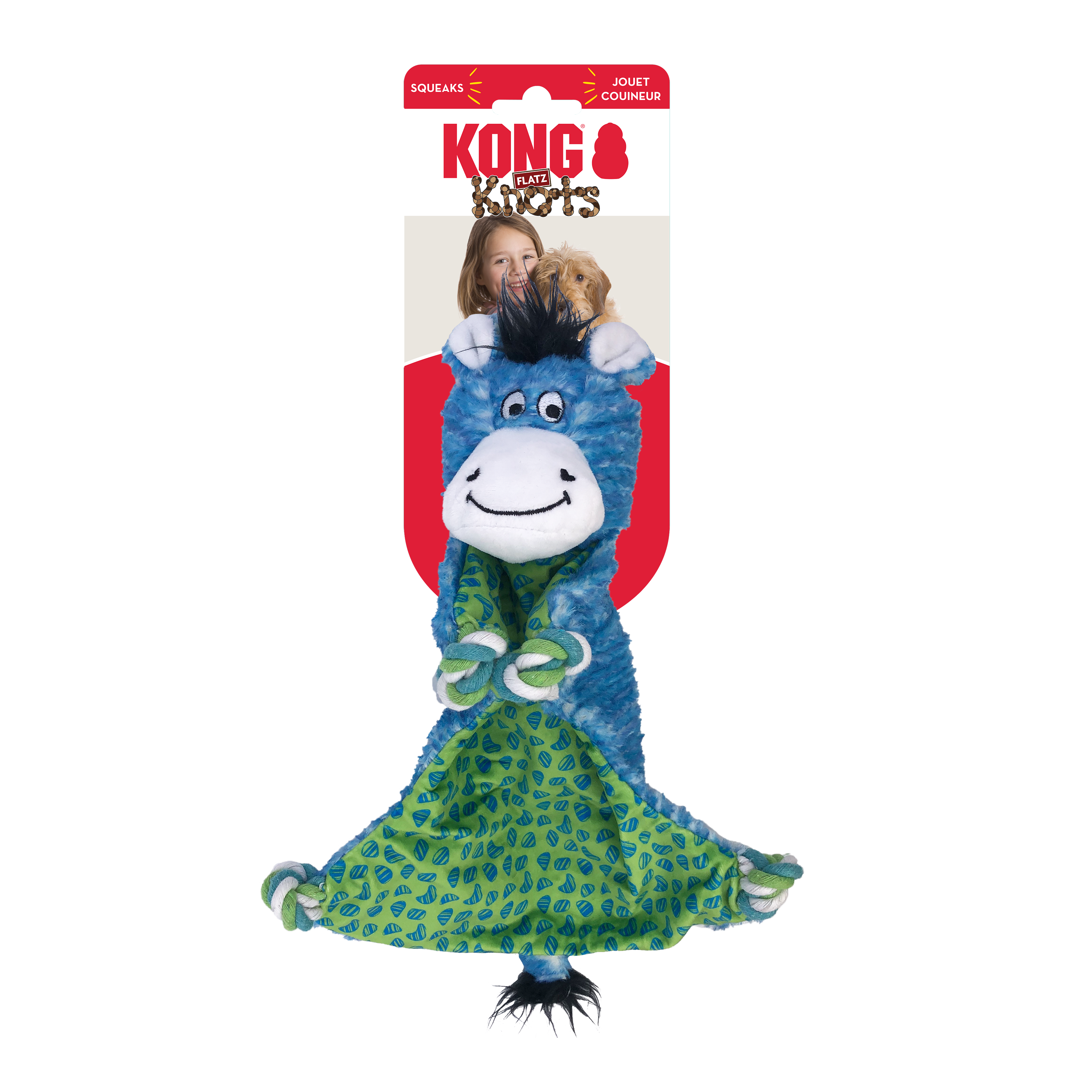 Kong Floppy Knotz Flatz Zebra Internal Knotted Squeak Dog Toy - Blue - Medium/Large  