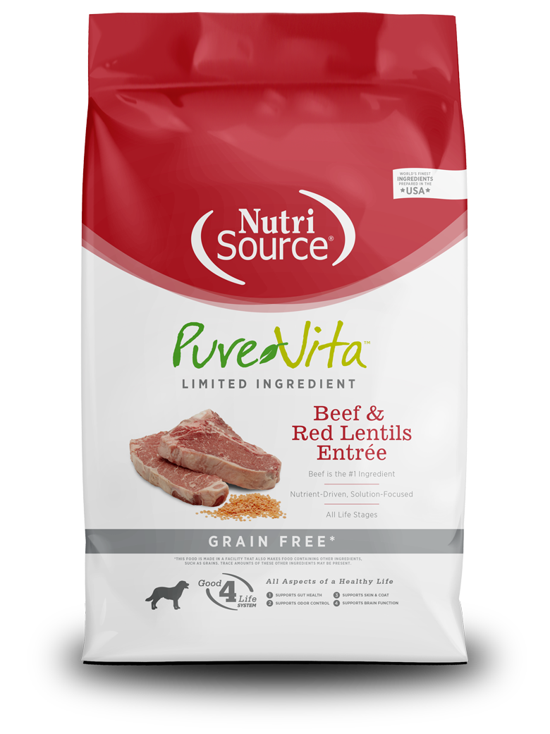 Nutrisource Pure Vita Grain Free Beef & Lentil Dry Dog Food - 15 lb Bag