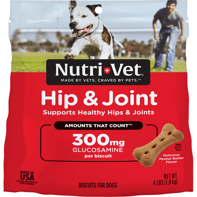 Nutri-Vet Hip and Joint Advanced-Strength Peanut Butter Crunchy Dog Biscuits Treats - Medium - 4 Lbs