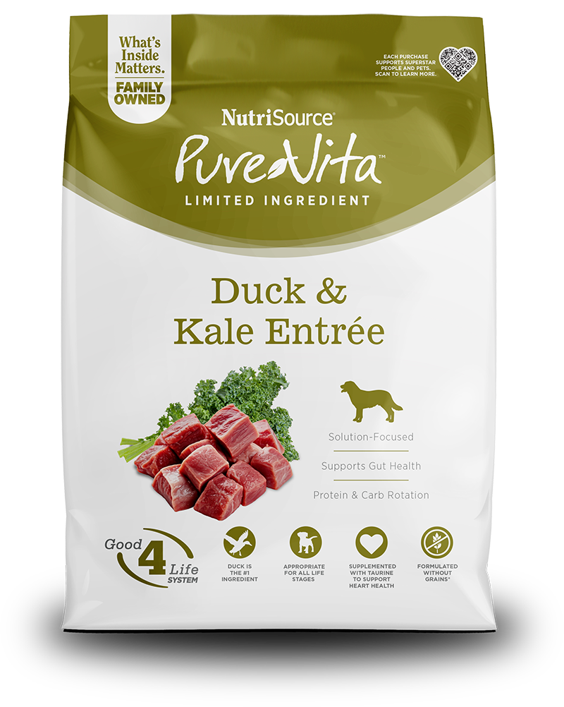 Nutrisource PureVita Grain-Free Limited Ingredient Duck and Kale Entrée Dry Dog Food - 12 Lbs