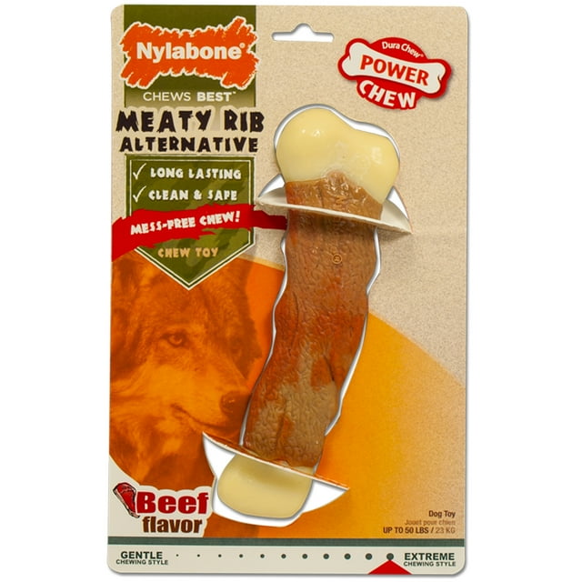 Nylabone Rib-Bone Durable Aggressive-Chew Beef Flavored Nylon Chew Dog Toy - Large
