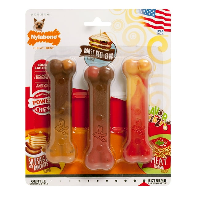Nylabone Original Bone Flavor Frenzy Multiple Flavor Power-Chew Nylon Chew Dog Toy - Extra Small - 3 Pack